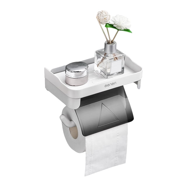 Toallero de papel con estante Toallero de papel adhesivo Soporte para rollo de papel higiénico Sin t Tomshoo Gris