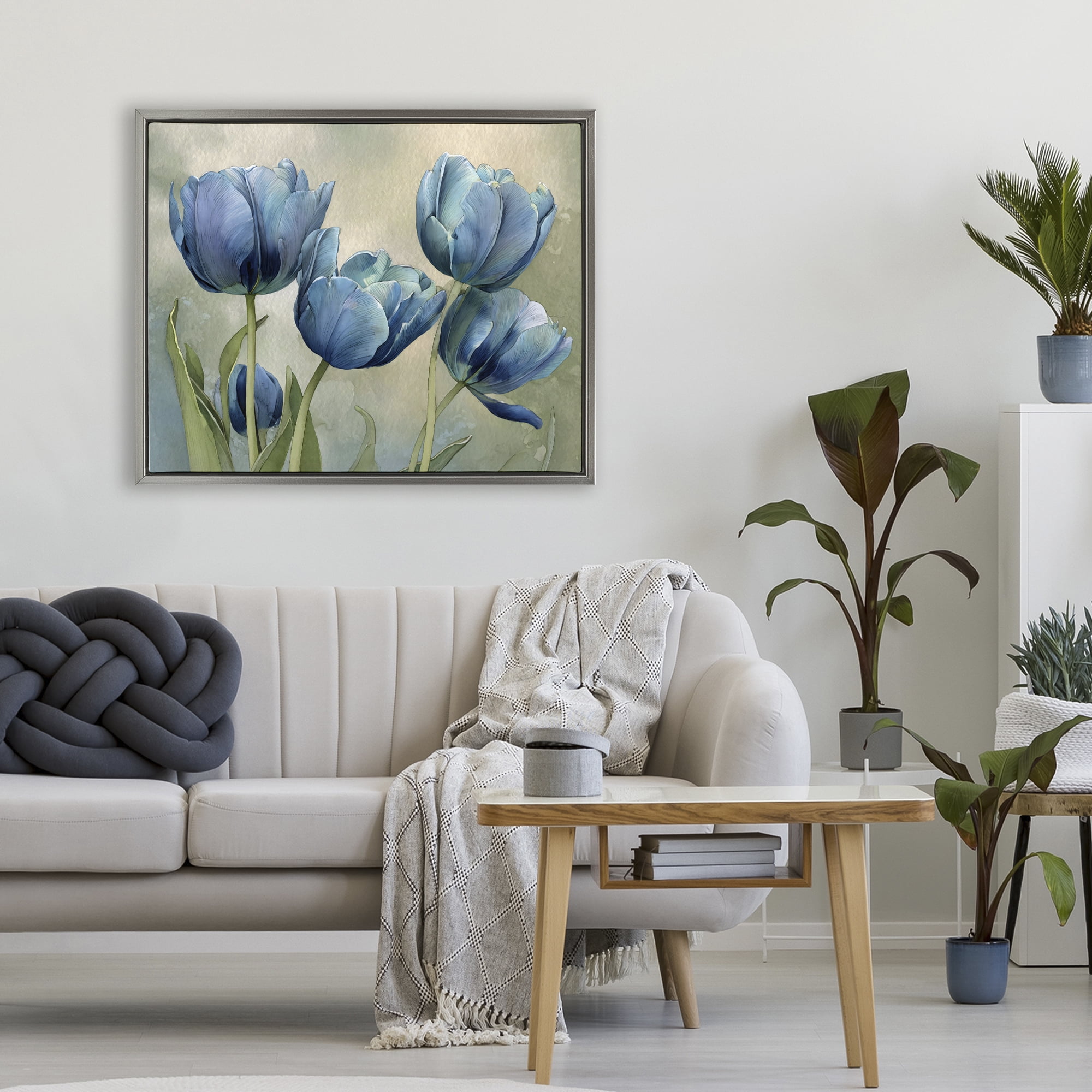Stupell Industries Drawn Blue Tulip Flowers Gray Framed Floater Canvas Wall Art, design by Franklyn Gregory