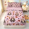 thumbnail image 2 of Manfei Cute Rustic Bear Zipper Twin Comforter Sets with Fitted Sheet and 2 Pillowcases, Waterclor Fall Leaves Zipper Bedding Set, Pink, Pink Reversible, 4 Pieces, 2 of 7