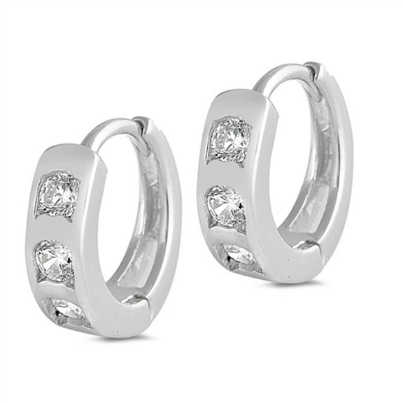 Sparkly Huggie Hoop Elegant Clear CZ .925 Sterling Silver Huggie Hoop Earrings Jewelry Female