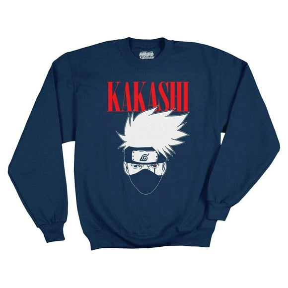 Ripple Junction Naruto Shippuden Adult Unisex Kakashi Tall Logo Fleece Crew Sweatshirt 2XL Navy Blue