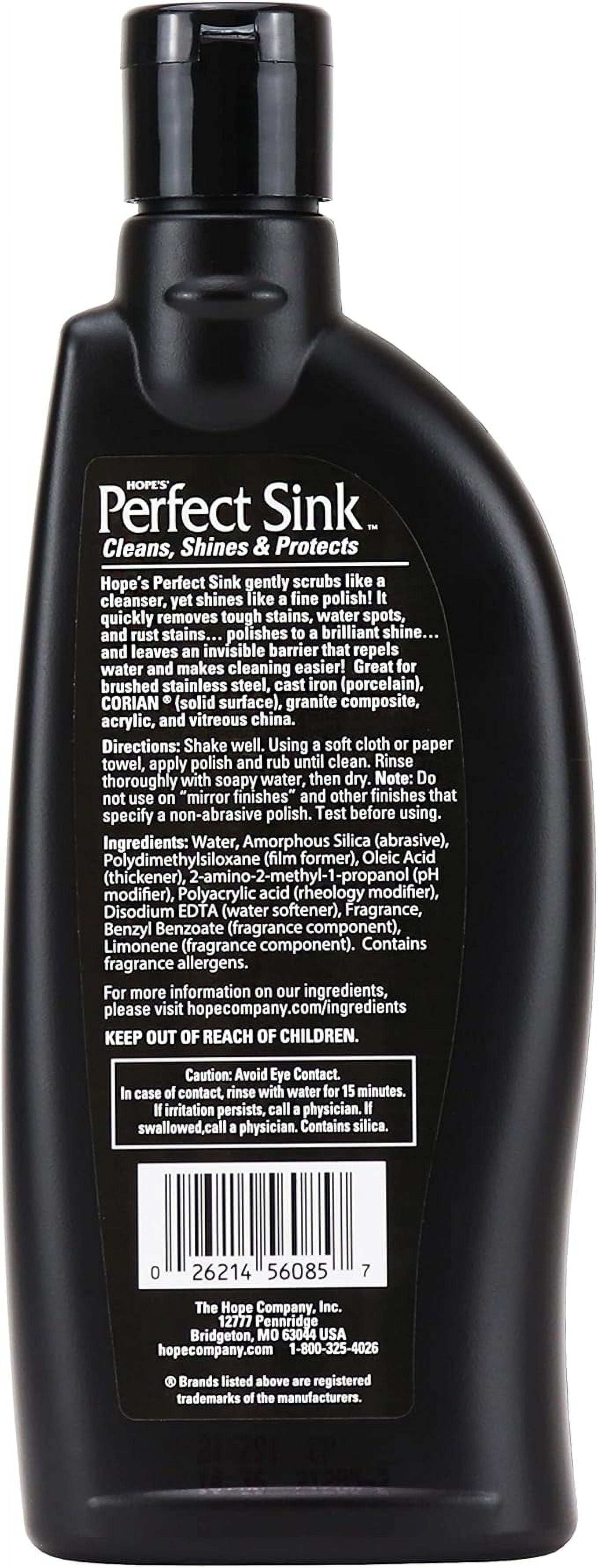 Hope's Perfect Sink Cleaner and Polish, Removes Stains on Stainless Steel, Cast Iron, Porcelain, Etc, 8.5 Fl Oz