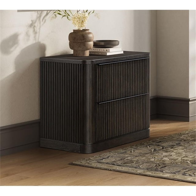 Pemberly Row Lateral File Cabinet with Locking Drawer & Fluted Detail in Brown