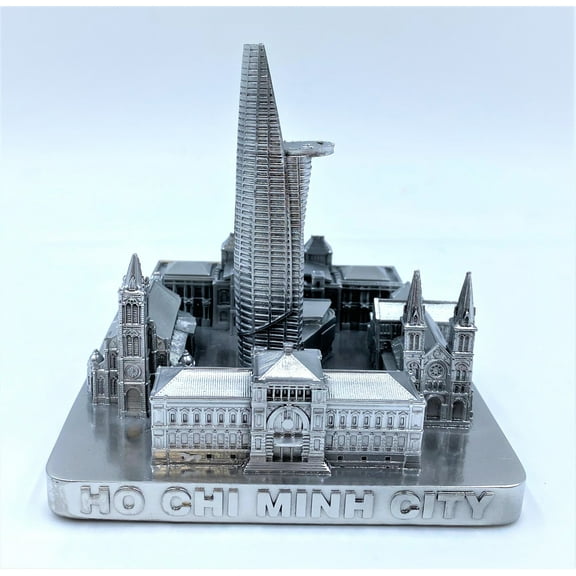 Ho Chi Minh 3D City Famous Building Model Statue Souvenir Decoration for Home Office Silver 4”