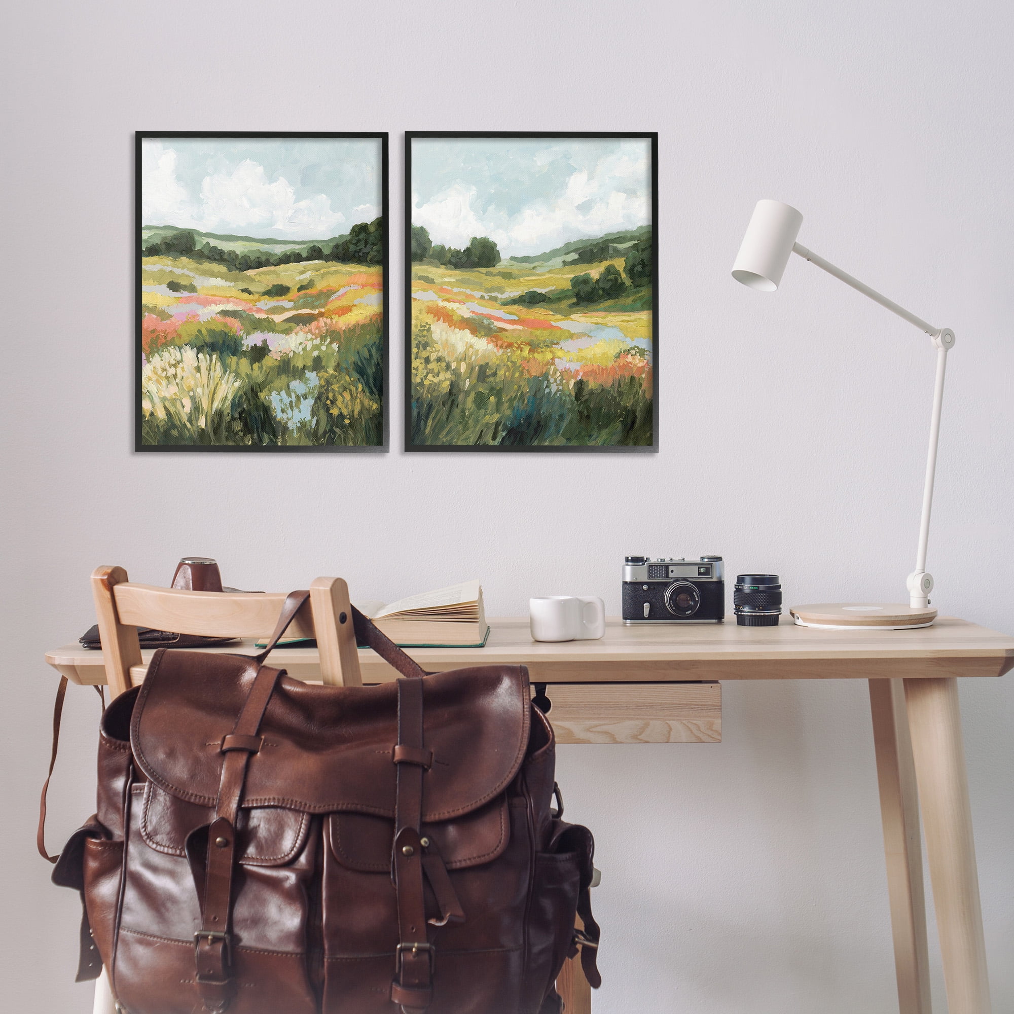 Stupell Industries Vast Meadow Painting Landscape Painting Black Framed Art Print Wall Art, 16 x 20, Set of 2