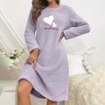 thumbnail image 5 of Women's Long Sleeve Fuzzy Nightgown Solid Color Winter Thickened Pullover Sleep Dress Soft Warm Loungewear Comfortable Daily Sleepwear Outfit Purple M, 5 of 7