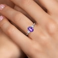thumbnail image 4 of Gem Stone King 10K White Gold Purple Amethyst and White Zirconia 3-Stone Ring for Women | 1.42 Cttw | Oval Checkerboard 8X6MM | Gemstone February Birthstone | Size 9, 4 of 6