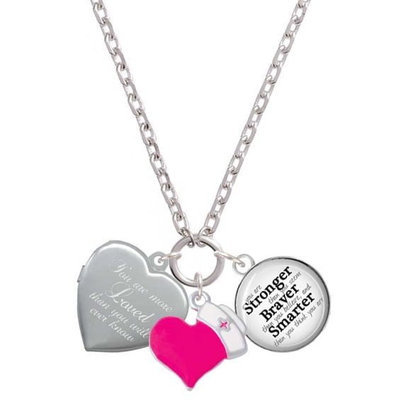 Delight Jewelry Silvertone You Are More Loved Engraved Locket - Hot Pink Heart Nurse Strong Zoe Necklace