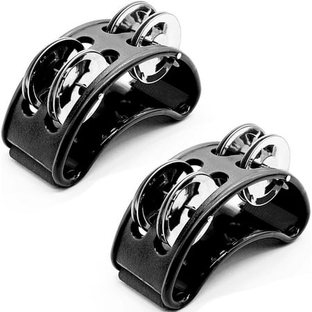 2 Pack Foot Tambourine Percussion, Black Foot Shaker Instrument with Metal Jingle Bell, Rhythm Instrument for Adults