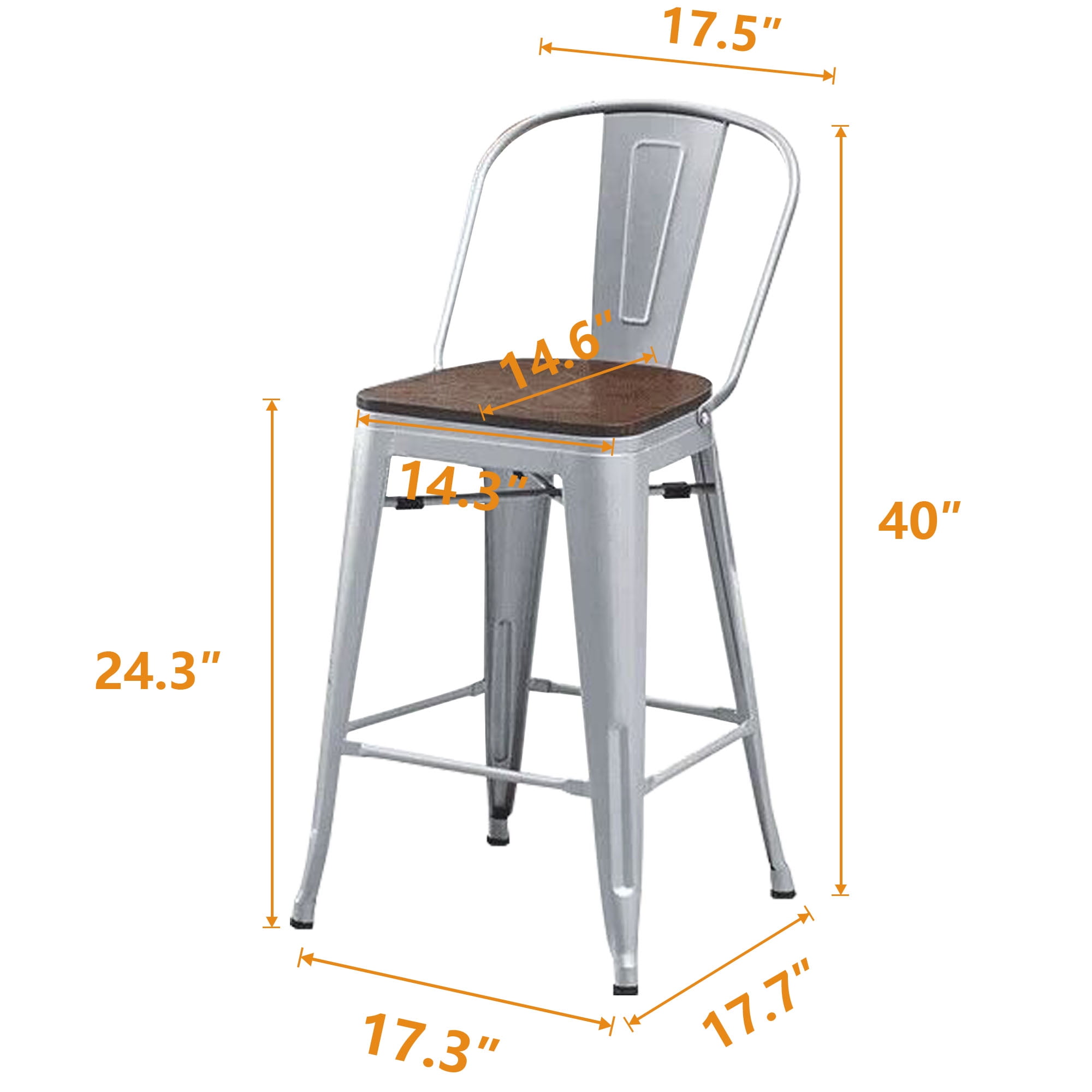 Andeworld Metal Bar Stools Set of 4 Counter Height Stools with Backs Counter Stools High Back Bar Chairs 30 Inch Silver