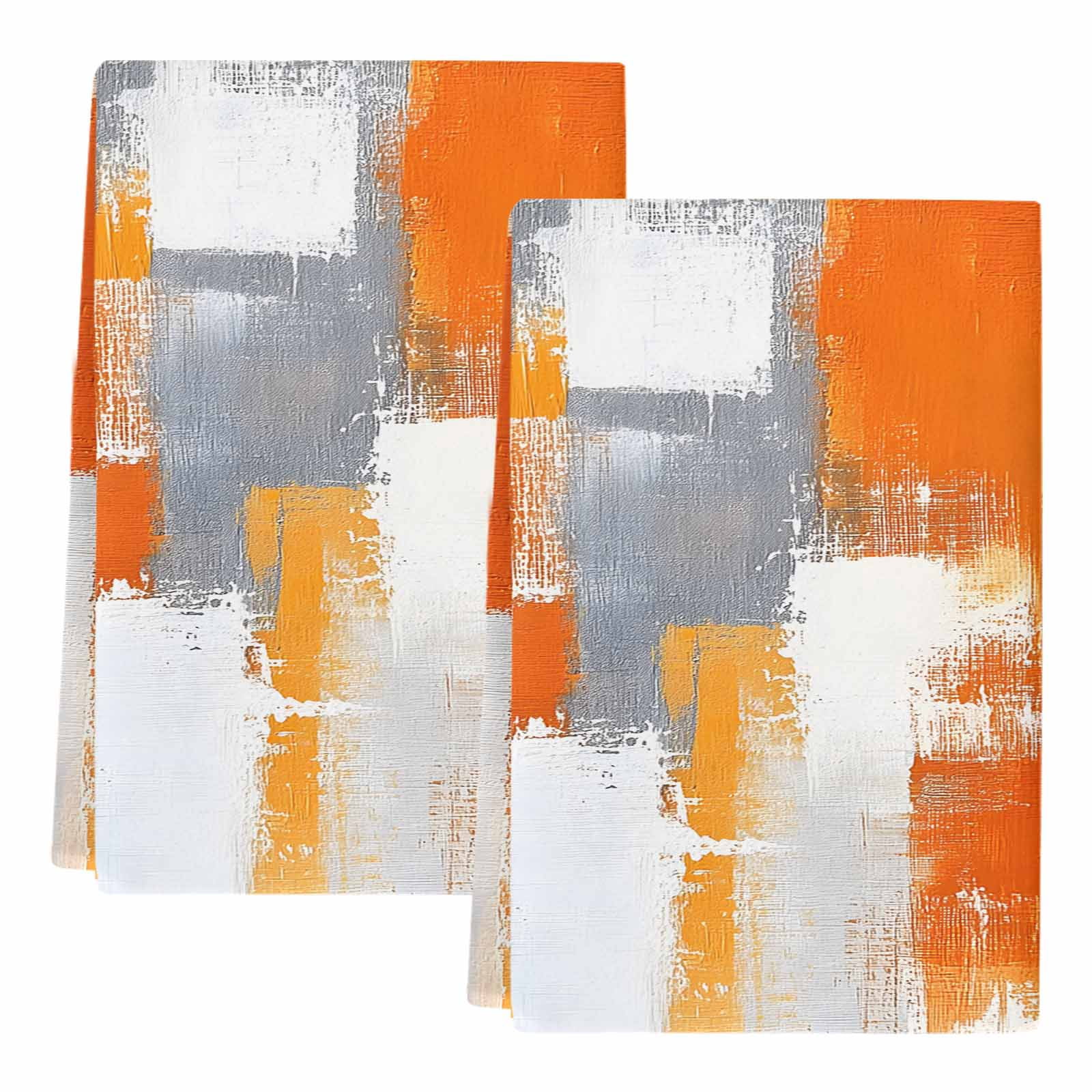 Burnt Orange Grey Kitchen Towels Set of 2, Modern Oil Painted Geometric Abstract Absorbent Dish Towels for Kitchen, Microfiber Hand Towel, Quick Drying Tea Towel for Cleaning Decorative Dishcloths