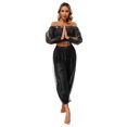 thumbnail image 2 of Linjinx Women Belly Dance Outfits Sequin Long Sleeve Off Shoulder with Pants Set Carnival Black One Size, 2 of 6