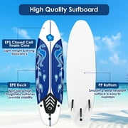 Costway 6 Surfboard Foamie Body Surfing Board W/3 Fins & Leash for Kids Adults White