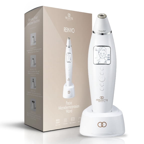 Project E Beauty Reinvo Facial Microdermabrasion Wand | Gentle Exfoliation | Reduce Wrinkles & Fine Lines | Decrease Pores | Fresh & Radiant Skin