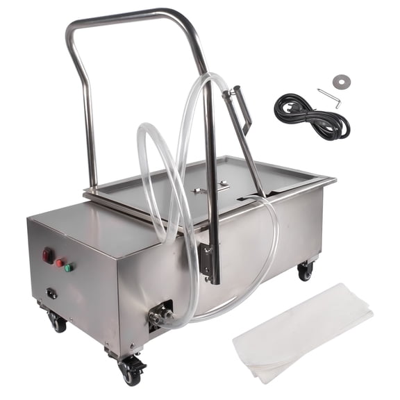 NEWZQ 55L Large Capacity Commercial Deep Fryer Oil Filter, 110V 370W High Efficiency Mobile Fry Oil Filtration System Truck