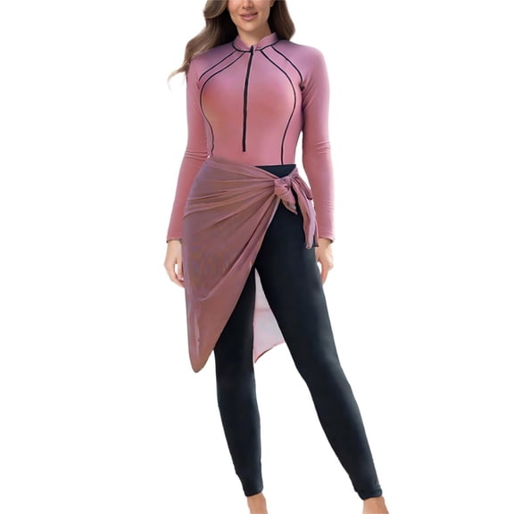 Levmjia Women's Long Sleeve UV Protection 3 Piece Swimsuit Set, Rash Guard Surf Shirt, Diving Suit with Skirt, Quick Dry Nylon Spandex, S-XL