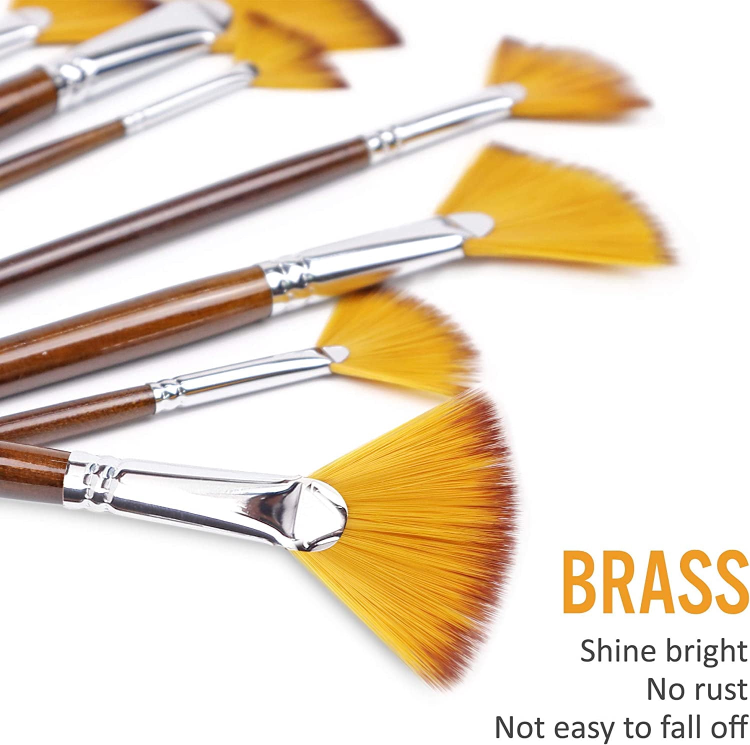 JJEAN-Artist Fan Paint Brushes Set 9pcs - Soft Anti-Shedding Nylon Hair Wood Long Handle Paint Brush Set for Acrylic Watercolor Oil Gouche Painting