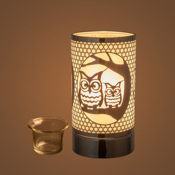 7" touch lamp-Fragrance Wax Melts Warmer -Electric Candle Essential Oil Burner-Metal Table Decor - Silver Loving Owls