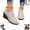 Beige, variant on Wedge Boots for Women Retro Heel Cutout Patchwork Mid Calf Zip Up Booties