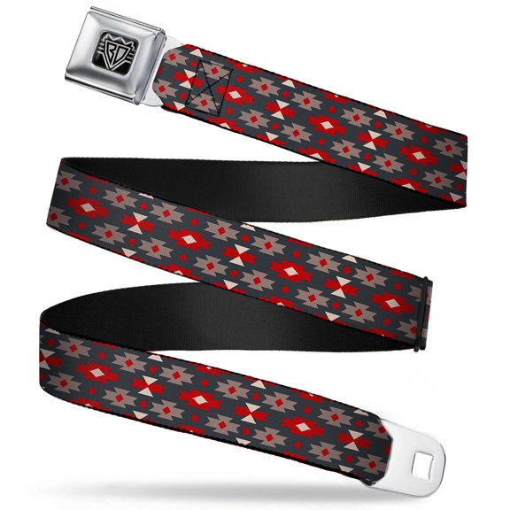 Buckle-Down Belt, Seatbelt Buckle Belt, Mini Navajo Black Gray Red White, 30 to 44 Inches