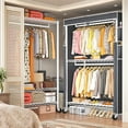 thumbnail image 2 of 445LBS Heavy Duty Rolling Clothes Rack with Cover, Rolling Garment Rack for Hanging Clothes with Shelves, Portable Wardrobe Closets with Adjustable Shelving and Double Rods, White, 2 of 8