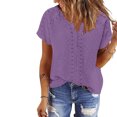 thumbnail image 2 of Inleife Ladies Casual Tops Solid Short Sleeve Round Neck Pullover Lace Blouse, 2 of 6