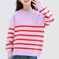thumbnail image 4 of AHTJRT Girls Oversized Striped Sweater Kids Children Fall Winter Fashion Crewneck Pullover Thermal Soft Knitted Basic Top Purple 4-5 Years, 4 of 6