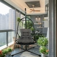thumbnail image 6 of Indoor Outdoor Wicker Rattan Swing Egg Chair with Stand - Foldable Hanging Basket Chair with C-Type Bracket Cushion Pillow & Built-in Cup Holder, 6 of 15