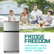 JIEJIA 3.5 Cu.Ft Small Fridge with Freezer, Small Refrigerator Separate Freezer, 7 Settings Temperature Adjustable, 2 Door Refrigerator for Office, Dorm, Bedroom, Apartment, Silver