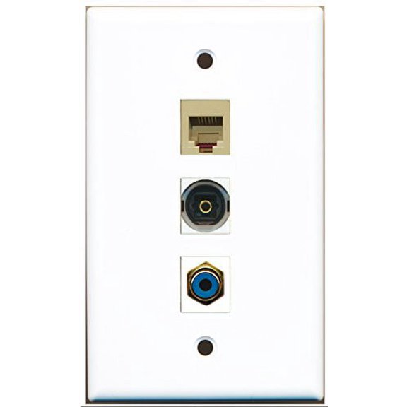 RiteAV - 1 Port RCA Blue and 1 Port Phone RJ11 RJ12 Beige and 1 Port Toslink Wall Plate