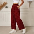 thumbnail image 4 of VEKDONE Plaid Barrel Pants for Women Summer Casual Loose Fit Wide Leg Pants Elastic Waist Gingham Straight Trousers Fashion Ankle Pants with Pockets Wine XL, 4 of 6