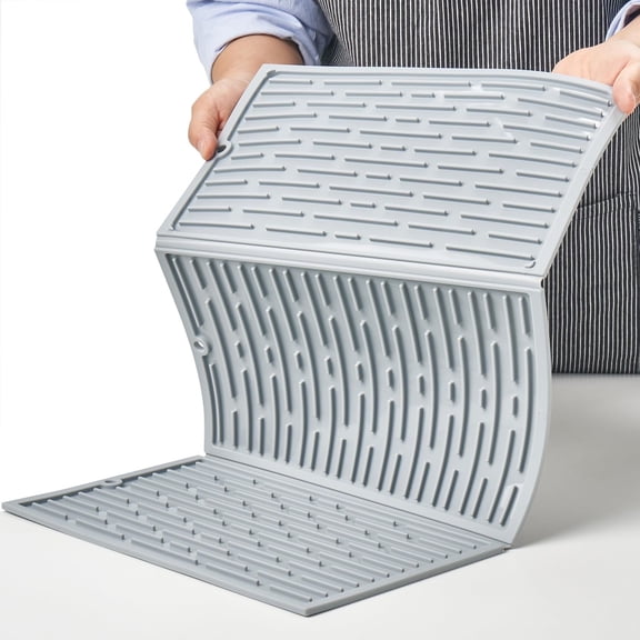 OFEFE Collapsible Trifold Dish Drying Mat for Kitchen Counter - Extra Large 24"x13" Silicone Dish Drainer Mat, Foldable Heat & Cold Resistant Drying Pad, Compact Storage Design for Sink Counter