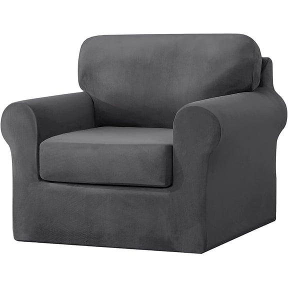 TOPCHANCES Velvet Sofa Covers, Stretch Armchair Couch Slipcovers , Soft Furniture Slipcover with Separate Cushion Covers and Backrest Covers (3-piece Set for 1 Cushion Sofa, Dark Grey)