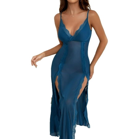 

Sexy Solid Spaghetti Strap Slip Dress Sleeveless Teal Blue Womens Nightgowns & Sleepshirts (Women s)