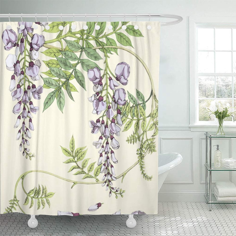 SUTTOM Botanical Vintage Wisteria Floral Plants Nan Engen Shower