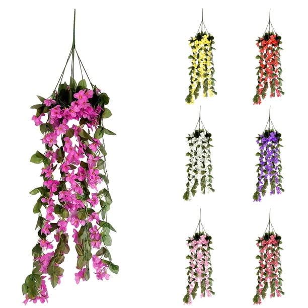 Guirnalda colgante de glicinia violeta artificial - Cesta de flores de seda de 85 cm para decoración de pared • Decoración de bodas y hogar