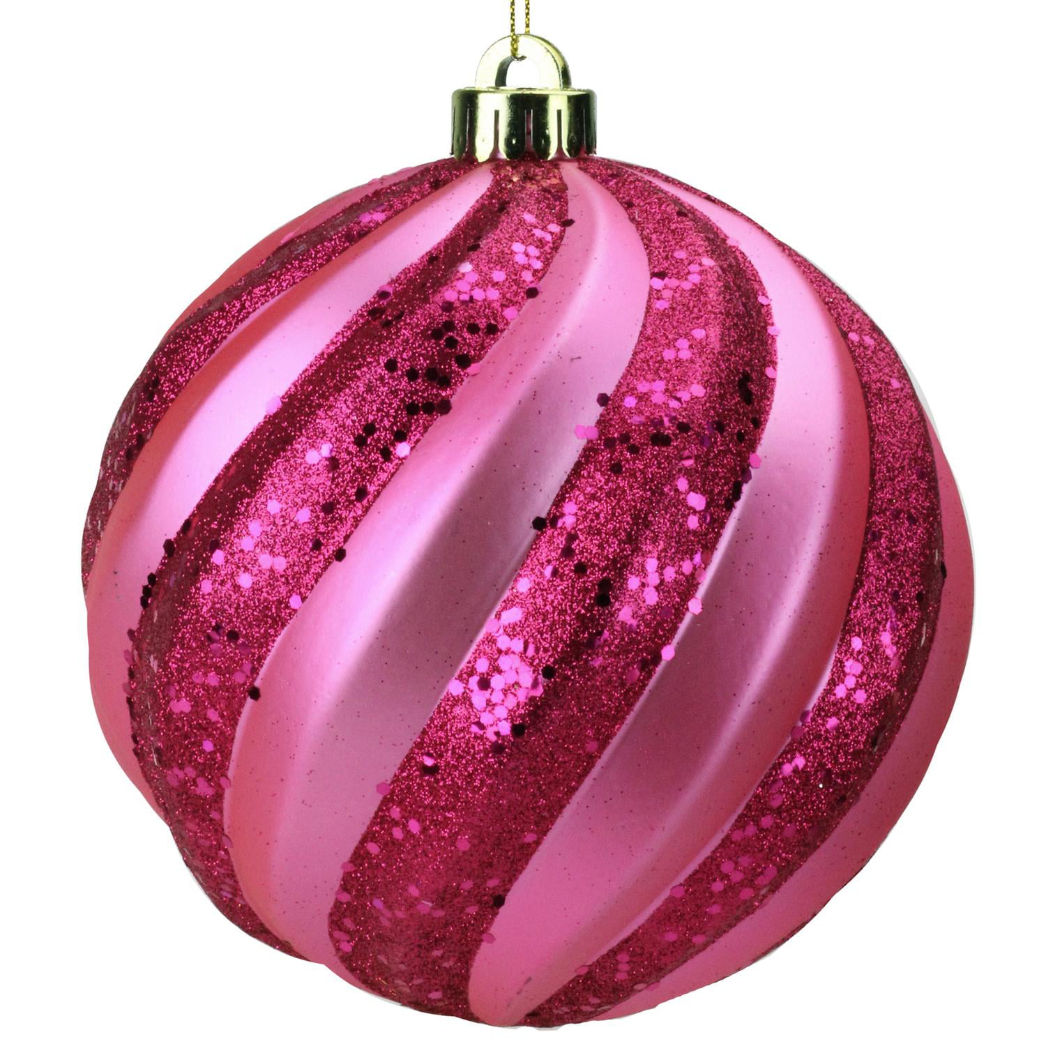 Cerise Pink Glitter Swirl Shatterproof Christmas Ball Ornament 6 ...