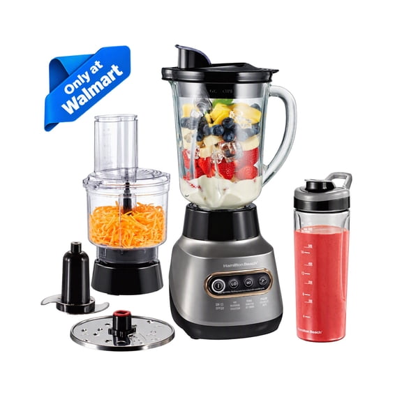 Hamilton Beach 3-in-1 Electronic Kitchen System, Smoothie Blender with 48 oz. Glass Jar, Food Processor Attachment and 20 oz. Travel Jar