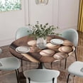 thumbnail image 2 of Baseball Fitted Tablecloth with Elastic Edged, Round Table Cloth for Dining Table, Farmhouse Retro Sport Theme Brown Wooden Grain Waterproof Oil Proof Table Cover for Indoor Outdoor 55"-60", 2 of 8