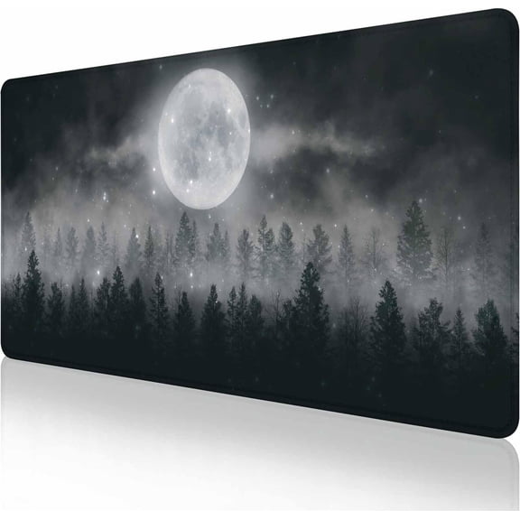 Gaming Large Mouse Pad with Stitched Edges, Galaxy Desk Mat, Extended Keyboard Pad, Non-Slip Rubber Base Desk Pad for Keyboard and Mouse, 35.4X15.7 inch Foggy Dark Forest