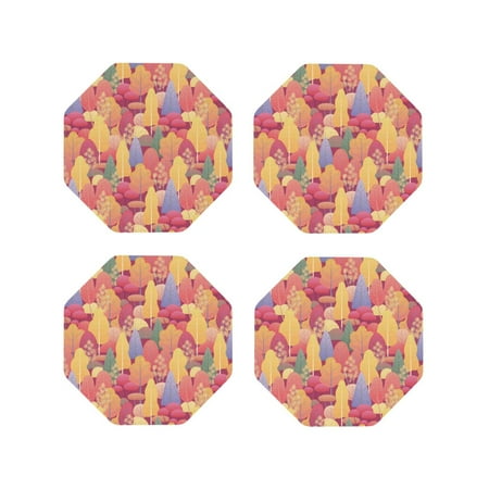

Leather Coasters with Heat-resistant for Drinks Colorful Autumn Forest Trees -标题2 Octagon
