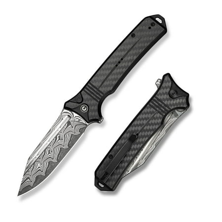 CIVIVI Neurohaptic Pocket Folding Knife with 3.74 Damascus Blade Carbon Fiber & G10 Handle Reversible Clip Gift for Men Women C23080-DS1