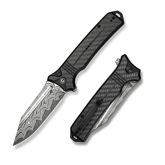 CIVIVI Neurohaptic Pocket Folding Knife with 3.74'' Damascus Blade Carbon Fiber & G10 Handle, Reversible Clip, Gift for Men Women C23080-DS1