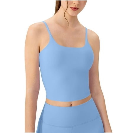 RYDCOT Cami Tank Tops for Women Built in Padded Bra Longline Sports Bra Cropped Tank Tops for Women Workout Fitness Camisole Crop Top Yoga Top Today Sales Sky Blue