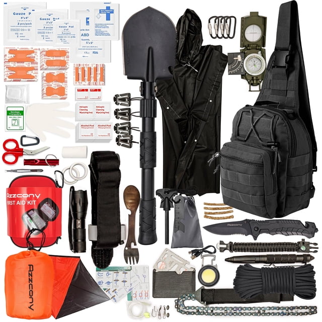 Mochila con kit de supervivencia de emergencia 250 - Primeros auxilios y torniquete - Bolsa Go Bugout - Equipos y suministros de supervivencia para llegar a casa Camping al aire libre Senderismo Coche
