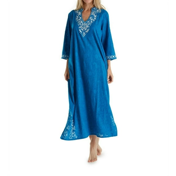 Women's La Cera 3117 100% Cotton Woven Embroidered Jacquard Caftan (Royal M)