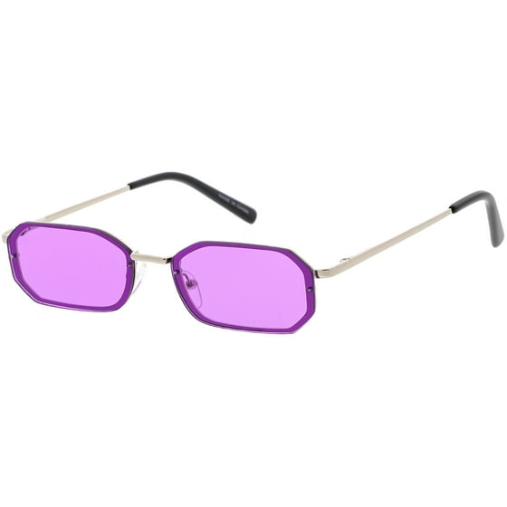 Sunglassla Small Rimless Rectangle Sunglasses Color Tinted Lens 53mm Silver Purple