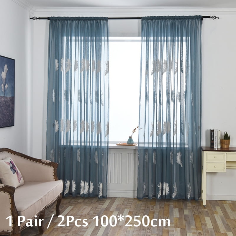 1pair 2pcs 100 250cm Feather Tulle Door Window Curtains Scarf