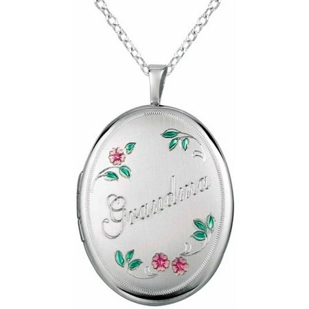 Sterling Silver Oval-Shaped with Flowers Grandma Locket