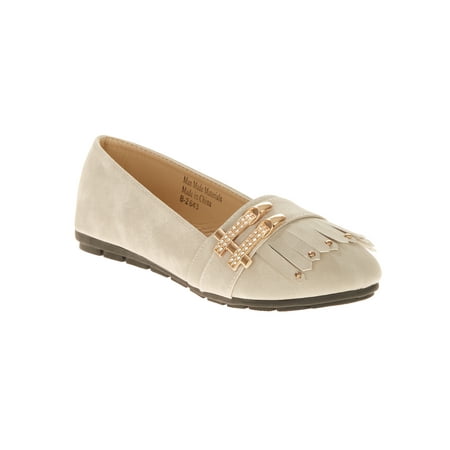 

Victoria K Women s Soft Textured Material With Side Buckle Ornament And Fringes Ballerina Flats